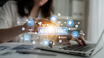 Explore the concept of an AI assistant with technology symbols and a light bulb, showcasing innovation and creativity in a modern digital workspace. Tessel © InfiniteFlow