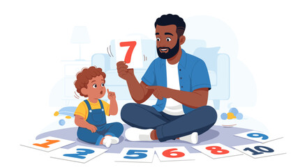 Father and Son Learning Numbers Together.