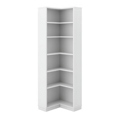 Modern corner shelving unit with five open compartments for home organization isolated on white background