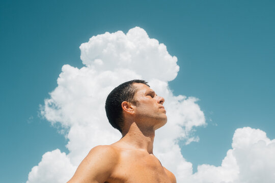 Man Outdoors with Sweat on His Skin During Summer
