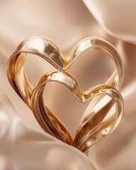 Golden Interlocked Wedding Rings in Heart Shape