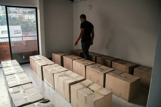 Boxes arranged in a room for organization and storage tasks