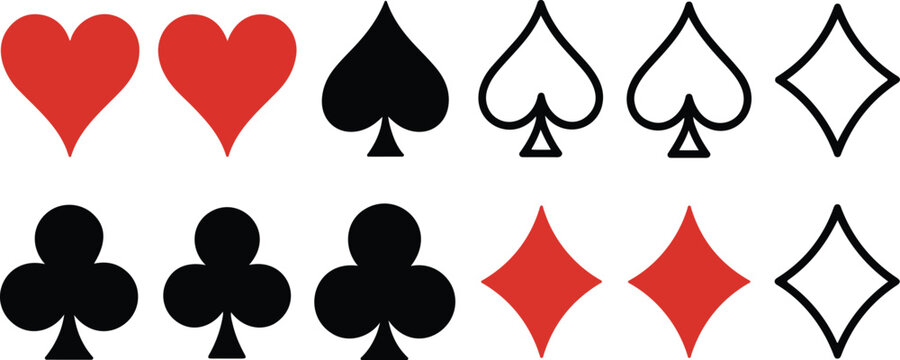 Playing Card Suits Vector Icon Set  Classic Casino Symbols Collection