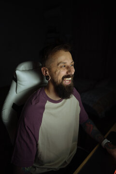 Freelancer working from home at night