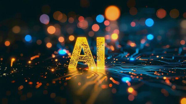 Intelligent and cool tech background with subtle AI typography, Generative AI Videos.