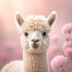 Fototapeta premium Baby-Alpaka im soften Blütennebel