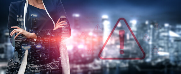 Cybersecurity alert warning showing red cyber for data breach, network threat, and cyber security system vulnerability with emphasis on security risk, caution, digital protection Vouch © InfiniteFlow