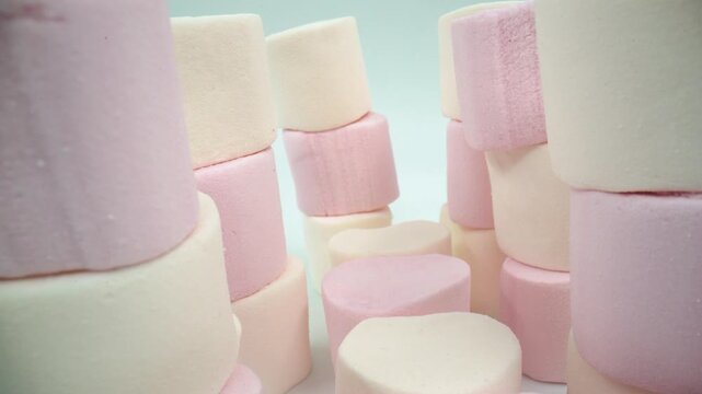 Macro of marshmallows on white background isolated