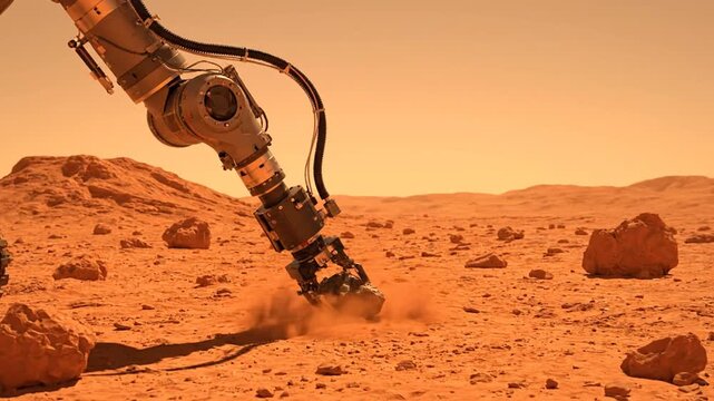 Mars rover research mission collecting rock sample on red planet