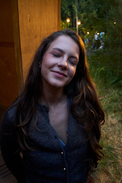 Smiling woman outside