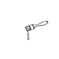 Minimalist Outline Drawing of a Paintbrush with a Dripping Paint Drop, Ideal for Creative Art Concepts and Branding Projects on a Clean White Background