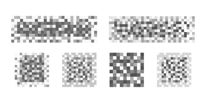 Set of censor blur checkered textures on white background. Mosaic pixelated patterns to hide text, image or another prohibited, restricted or adult only sensitive content. Vector graphic illustration