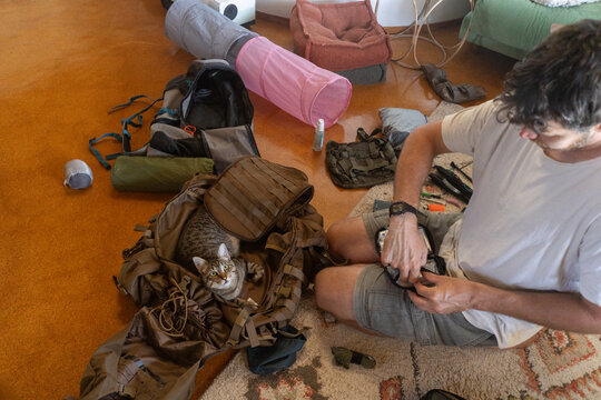 Camping Gear Layout with Cat