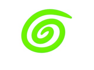 Hand drawn green spiral swirl on white background, abstract doodle sketch of hypnotic loop, simple directional line and creative motion design element.