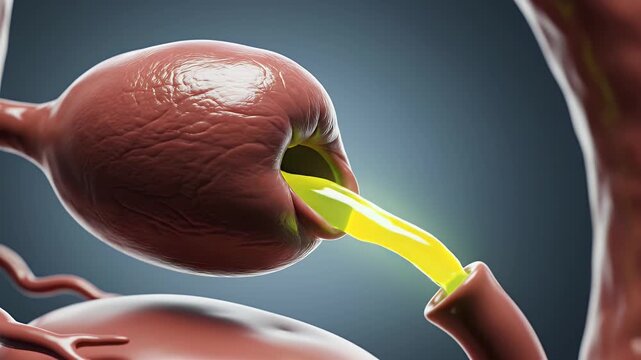Close Up Medical Animation Of Glomerulus Filtration Process Showing Yellow Fluid Entering Bowman's Capsule Against Dark Gradient Background