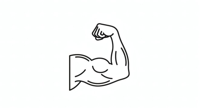 Black Line Art Muscular Arm Icon for Bodybuilding and Fitness Strength Training