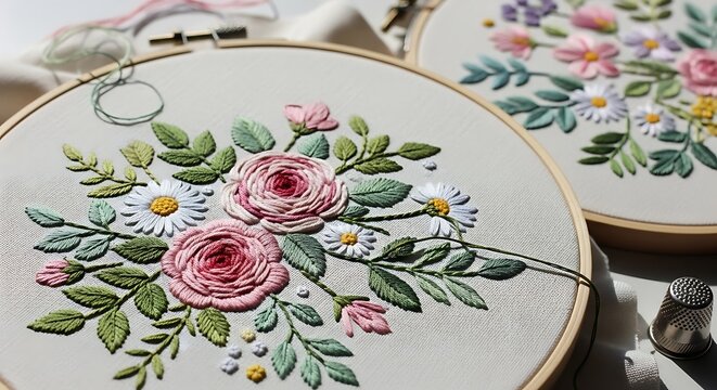Floral Embroidery Hoop with Pink Roses.