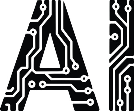 Black circuit board letter a on with electronic design
