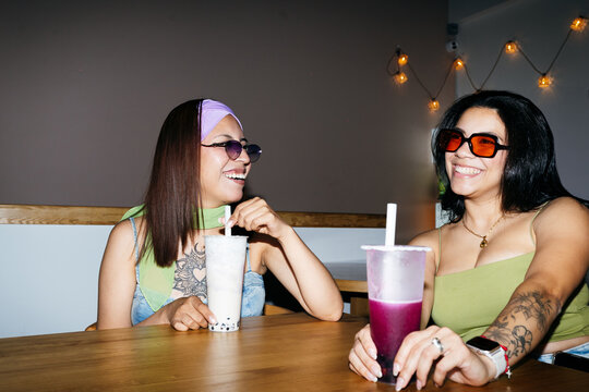 Friends Enjoying Bubble Tea Together