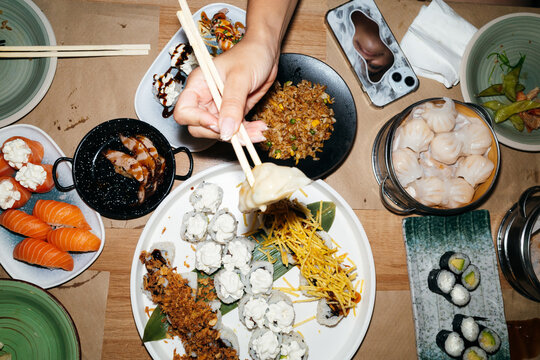 Assorted Asian Dishes on a Table