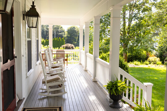 Front summer porch of home with Rocking Chairs 