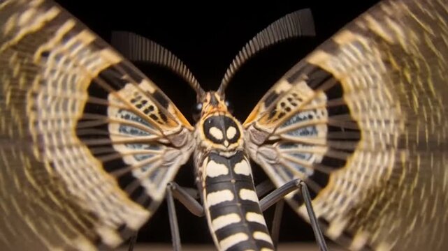 Macro Insect's Magnificent Wings: An exquisite close-up of an insect showcases its striking, intricately patterned wings, revealing the intricate beauty of the natural world.