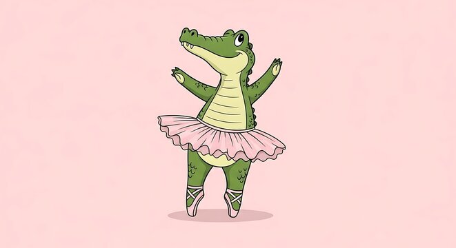 Cartoon Alligator Dancing in Pink Tutu.