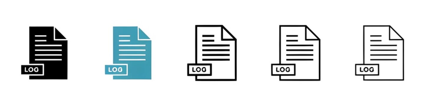 Log File vector icon set. Computer data analytics log file symbol in black and white color. Thin line customizable illustration. Contour symbol. Vector isolated outline drawing. Editable stroke
