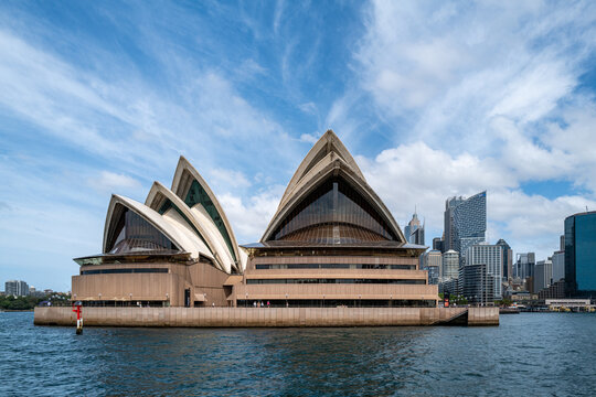 Front view of the Sydney Opera House western shells and monumental steps in October 2025 in Sydney, Australia