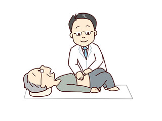 The doctor examining the abdomen