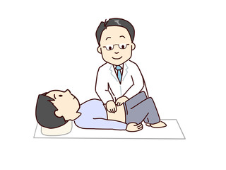 The doctor examining the abdomen