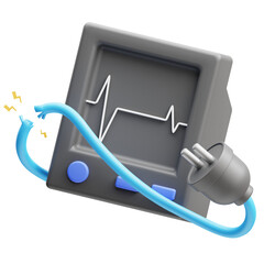 3d Illustration of Broken ECG Monitor Cable Power Error Connection Lost
