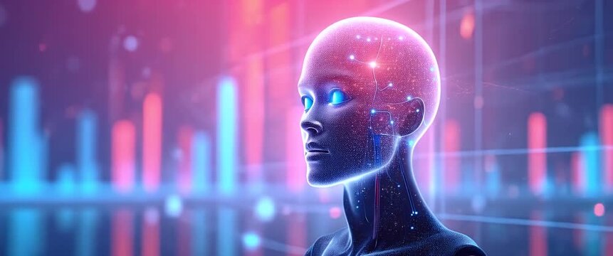 human head with binary code