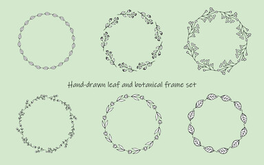 手描きの植物フレームセット。