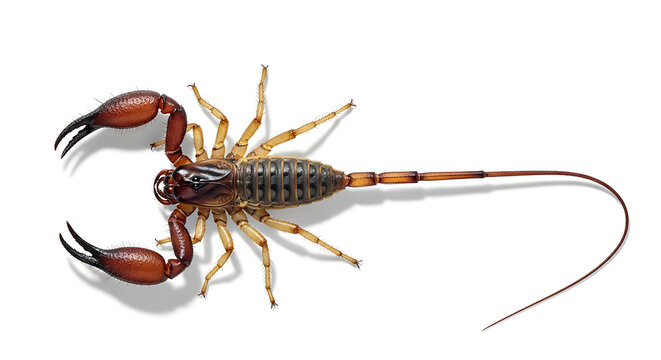 Solifugae creature: A top-down view captures a detailed solifugae creature showcasing its imposing pincers, elongated body, and unique anatomy.