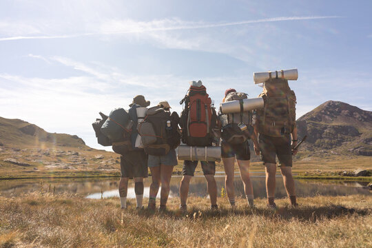 Mountain hike backpackers