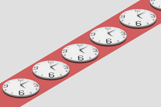 A group of a clock on red line