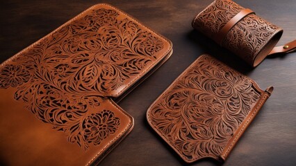 Fototapeta premium レザー部材とレーザーカット図面で示す高付加価値メイカー生産
