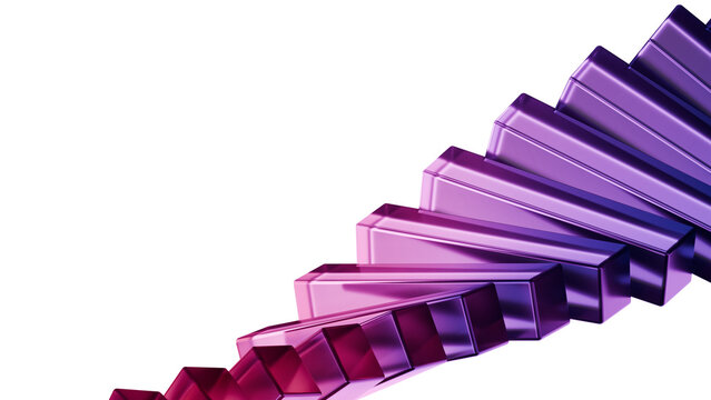 Spiral glass staircase in purple and pink gradient, abstract success and ambition concept, 3D illustration