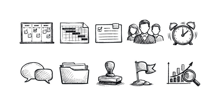 Business and office solid icon set. Productivity, organization, workflow icons collection