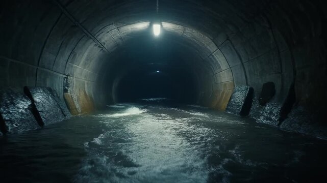 Dark Tunnel with Water and Light.