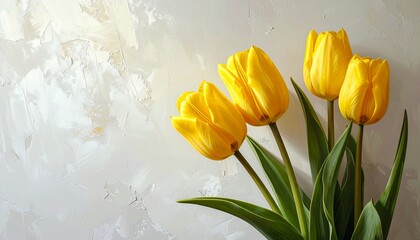 黄色のチューリップとシンプルな白色の背景　AI生成素材