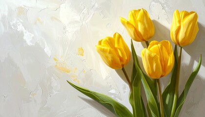 黄色のチューリップとシンプルな白色の背景　AI生成素材