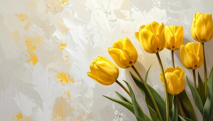 黄色のチューリップとシンプルな白色の背景　AI生成素材