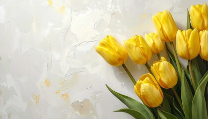 黄色のチューリップとシンプルな白色の背景　AI生成素材