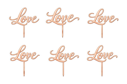 Rose gold love cake topper, transparent background