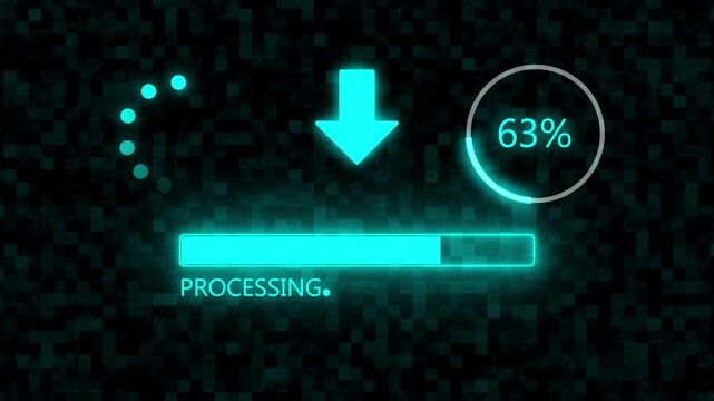  Preparing  Upload Progress Bar 0 to 100%  with Cyan Glowing Download Arrow and Percentage Indicator