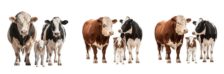 Set of Realistic Cow Family Groups with Calf Isolated on White Background PNG © KArim