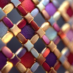 Luxury Woven Leather Texture in Rich Burgundy and Gold Tones