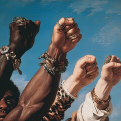 Diverse Raised Fists Symbol of Unity and Empowerment